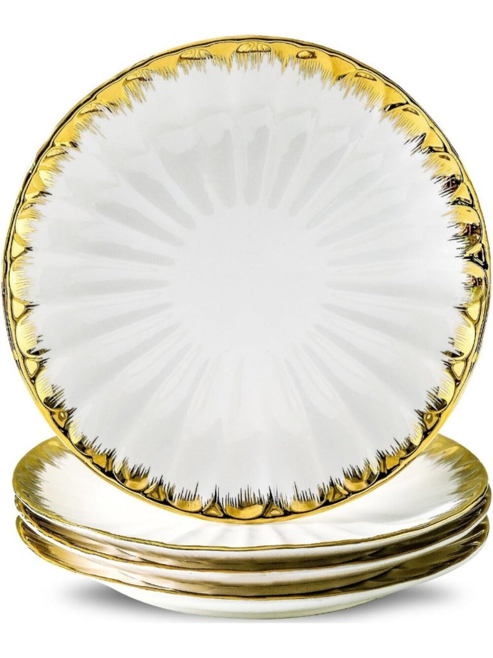 Elegant Ceramic Dinner Plates Set of 4 - 10" White & Gold Rim, Perfect for